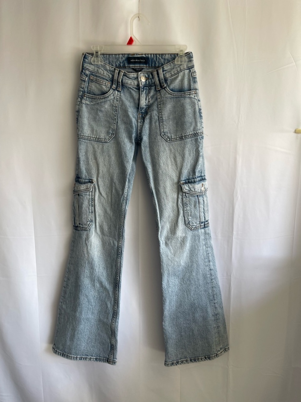 Aeropostale Light Blue High-Rise Cargo Flare Jeans - Women's